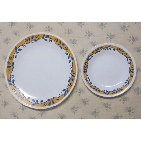Corelle Casa Flora Dinner plate and salad/bread plate 10 1/4" yellow blue vine - Picture 2 of 8